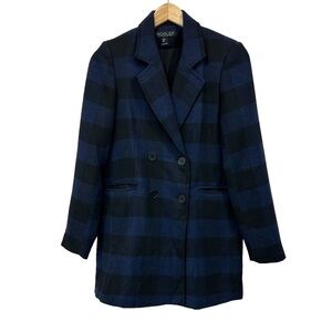 Rachel Zoe Black and Blue Plaid Pea Coat, Small